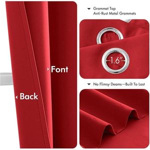 Tende Termoisolanti a Tema Natalizio Rosse e Oscuranti da 63 Pollici, 2 Pannelli per Camera da Letto e Soggiorno, Tende Oscuranti Solide - Product Image 2