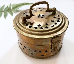 Vintage Brass <b>Storage</b> Box With Handcrafted Cutwork Design And Decorative Lid For Ethnic <b>Table</b> Styling - Product Image 1