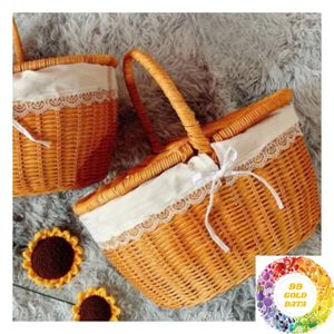 Panier cadeau en rotin tressé à la main avec ou sans couvercle, panier en osier grand et petit avec poignée pour emballage cadeau, événements de mariage - Product Image 6