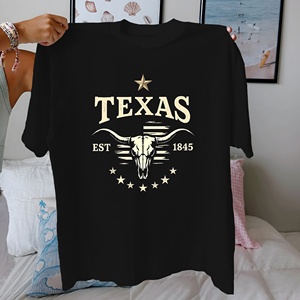 T-shirt décontracté pour femme en coton tricoté à 100 % avec imprimé crâne de Longhorn, coupe confortable - Product Image 2