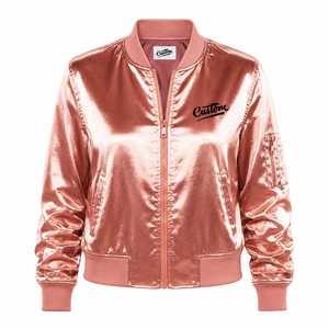 Custom <b>Men's</b> Rose Gold Satin Winter Bomber <b>Jacket</b> Front Embroidered Logo Streetwear Stand Collar <b>Pullover</b> Closure Customizable - Product Image 3