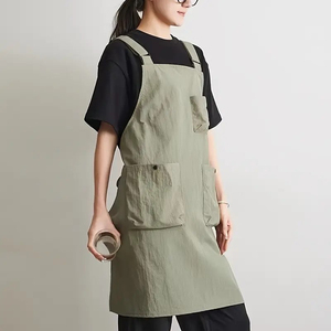 Womens Cotton Work <b>Apron</b> Bird Embroidery Brown Green With Pockets <b>Kitchen</b> Garden Workwear multipurpose <b>apron</b> <b>kitchen</b> workwear - Product Image 4