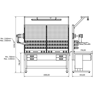 Bureau d'assemblage de 1,8 m (L1800xP750mm) IE.36.11.18.07 Banc de travail Métal Électricien Durable Hauteur Réglable, Tiroirs - Product Image 2