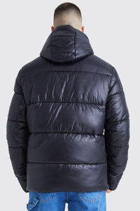 Veste matelassée à capuche haute brillance, coupe-vent et chaude, noire, personnalisable, pour homme, idéale pour l'hiver et les activités de plein air – Meilleure vente - Product Image 2