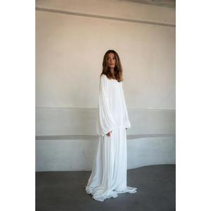 Vestido Maxi Largo Bohemio Blanco Holgado para Mujer, de Manga Corta, Fluido, Elegante, Minimalista, Natural, para Vacaciones - Product Image 3