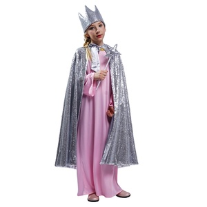 Jubah kostum pesta anak-anak, kostum Cosplay mode payet untuk pesta putri penyihir Halloween warna perak - Product Image 1