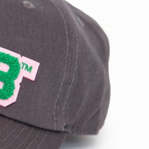 Dark <b>Grey</b> 1908 Embroidered <b>Baseball</b> <b>Cap</b> with Green and Pink Chenille Style Patch Adjustable Strap Back Curved Brim Casual Street - Product Image 3