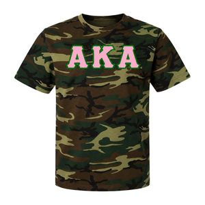 Camiseta AKA Camo Tie-Dye para mujer, manga corta, cuello redondo, algodón suave, camiseta de hermandad, rosa y verde, estampado de letras personalizado - Product Image 1