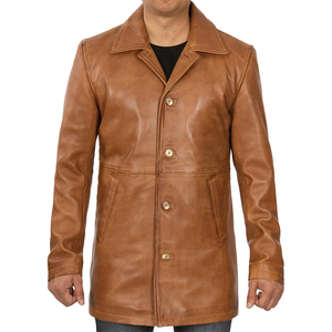 Manteau en cuir véritable marron pour homme avec fermeture à bouton unique, taille plus, vêtements d'extérieur d'hiver - Qualité supérieure - Product Image 1