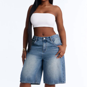 Shorts de mezclilla de verano de talle alto, pierna recta, estampados, sexys, elásticos, talla grande, con lavado arena, con botones y cremallera, de secado rápido para mujer - Product Image 3