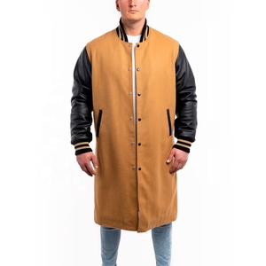 Chaqueta de lana de Camel y mangas de cuero negro para hombre, abrigo personalizado de alta calidad, abrigo de béisbol universitario - Product Image 1