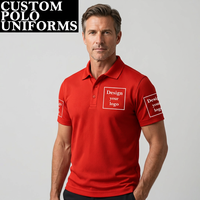Polo personnalisé pour homme en polyester tricoté rouge uni à manches courtes, imprimé par transfert thermique, respirant, design décontracté, 2 zones restantes