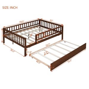 Letto a giorno in legno di noce a grandezza naturale con letto estraibile e sponde di sicurezza per la cameretta dei bambini - Product Image 3