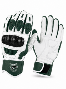 Gants de moto en cuir Dumela à doigts complets, blancs et verts, respirants, imperméables, avec support de poignet réglable et compatibles écran tactile - Product Image 1
