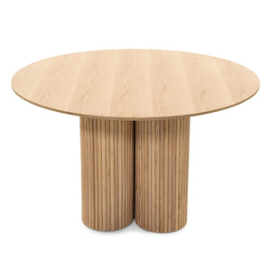 Mesa de Comedor Redonda de Madera Acanalada de Lujo Moderno, Mesa de Comedor Circular de Madera Maciza de Estilo Nórdico Minimalista con Base de Pedestal Acanalado - Product Image 1