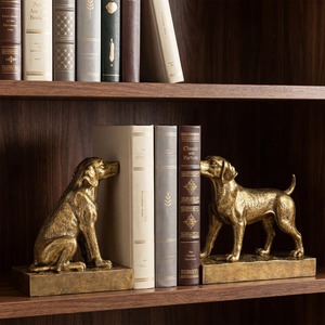 Brass Dog Bookends 2Pcs Sculptural Traditional Design Gold Plated Metal Decorative Home Office <b>Desk</b> Accessories - Product Image 3