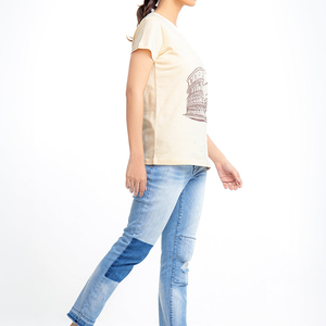 T-shirt décontracté à manches courtes et col rond pour femme, coupe classique, en jersey de coton tricoté, motif imprimé Colosseum sur le devant - Product Image 3