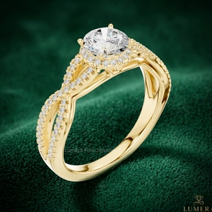 Luxury Twisted Band Lab Grown Brilliant Cut Diamond Engagement <b>Ring</b> for Women <b>925</b> Sterling <b>Silver</b> 9K-18K Gold IGI Certified - Product Image 3