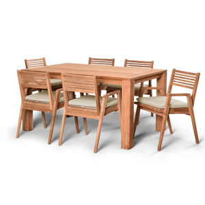 Outdoor <b>Garden</b> Set Furniture Crafted from Kiln Dried Teak Wood with Natural Finish Dining <b>Table</b> and Armchairs - Product Image 1