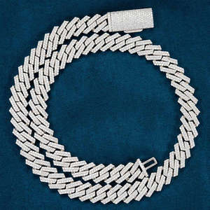Collar Cubano con Incrustaciones de Moissanita para Hombre, Plata de Ley 925, Chapado en Oro Blanco, Joyería de Lujo Estilo Hip Hop - Product Image 3