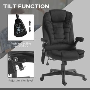 Sedia da Ufficio Direzionale Nera con Schienale Alto, Massaggio Vibrante a 6 Punti, Riscaldamento, Design Contemporaneo Confortevole in Velluto, Nylon e PU per Scrivanie - Product Image 5