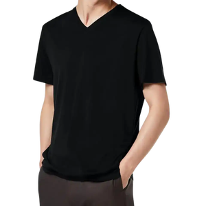 เสื้อยืดคอกว้างแขนสั้นผู้ชาย ผ้าฝ้าย 100% ทรงเข้ารูป สีพื้น เรียบง่าย ระบายอากาศได้ดี ผ้าเจอร์ซีย์ถัก ดีไซน์เรียบๆ โลโก้ที่แขนซ้าย - Product Image 5