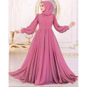 Abaya élégante en satin de Malaisie, mode musulmane personnalisée, robe de soirée plissée à volants avec boutons sur le devant et logo imprimé à manches longues - Product Image 2