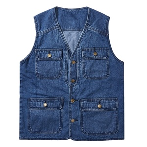 Chaleco de Mezclilla Lavada Premium para Hombre |   Chaqueta vaquera sin mangas de corte ajustado para primavera |   Chaleco de Motociclista Personalizable con Logotipo de Marca - Product Image 1