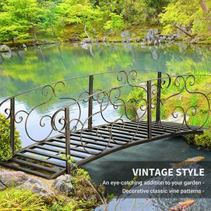 Ponte da Giardino ad Arco in Metallo da 6 Piedi con Ringhiere di Sicurezza per Cortile, Fiume, Ruscello, Stagno - Bronzo - Product Image 5