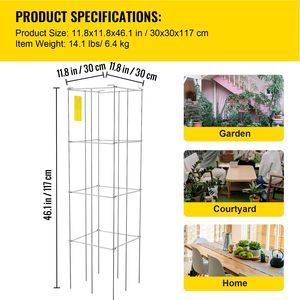 <b>Tomato</b> Cages 11.8\" X 11.8\" X 46.1\" 5-Packs Silver PVC Coated Steel <b>Tomato</b> Towers Climbing Square Plant <b>Support</b> for Gardens - Product Image 3