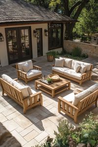 Conjunto de Sofás de Patio de Madera de Teca con Asientos Profundos y Mesa de Centro Cuadrada - Product Image 2