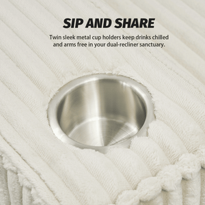 Deep Seat 3-Seater Modern Comfort Corduroy <b>Sofa</b> with Brushed Stainless Steel Cup Holders 3 Decorative <b>Pillows</b> for Living Room - Product Image 6