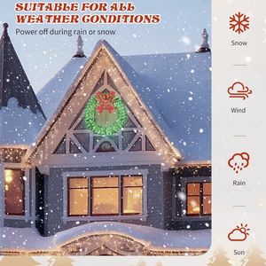 36in Pre-Lit Outdoor Christmas Wreath <b>with</b> Red Bow Lighted Metal Decorative Wreath Remote Control LED <b>Lights</b> <b>Timer</b> - Product Image 6