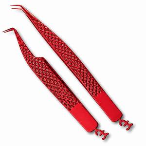 Pinzas de Precisión Rojas para Pestañas, de Acero Inoxidable con Punta Suave para Aplicación de Pestañas - Product Image 4