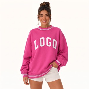 Sudadera de Cuello Redondo de Manga Larga con Estampado de Letras Rosas para Mujer, Top Casual Holgado, Moda Urbana, Ropa de Otoño - Product Image 1