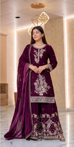 Traditional Indian Pakistani Women Salwar Kameez Embroidered Polyester <b>Wedding</b> Wear Floor-Length Regular Fit Stretchable <b>Dress</b> - Product Image 5