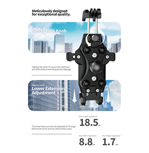 Soporte universal para teléfono móvil de motocicleta a prueba de golpes con sistema de amortiguación de 4 esquinas, fijación de manillar de acero inoxidable - Product Image 3