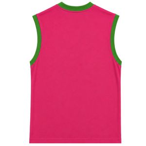 Camiseta sin mangas rosa intenso con ribete verde y logotipo personalizado, chaleco informal de algodón para mujer, cuello redondo, tops de moda de verano, OEM - Product Image 2