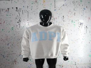 ADPI ASH GREY Neck Sweatshirt 100% Cotton <b>Navy</b> Blue Applique Embroidery wide neck Sweatshirt Finer Threads - Product Image 5