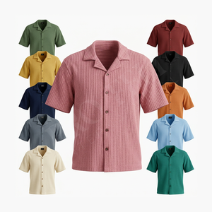 Chemise en flanelle décontractée à manches longues et boutonnée, extensible, légère, en tricot côtelé, respirante, confortable et tendance pour l'été - Product Image 1