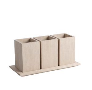 Caddie de rangement en bois blanchi pour ustensiles de cuisine, organisateur de comptoir pour la maison et la cuisine - Product Image 2