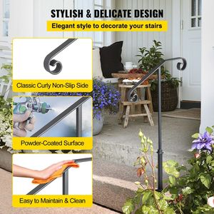 Ringhiera per scale esterna in ferro battuto grigio transizionale, a montante singolo, dispositivo di assistenza per portico per 1-2 gradini - Product Image 3