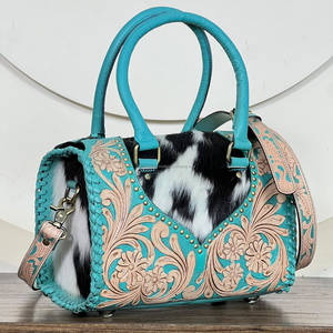 Aryan Exports New Arrival <b>Tooled</b> Cowhide <b>Leather</b> Western Medium Size Speedy Bag Floral Handcrafted Lady Shoulder Speedy Handbags - Product Image 2