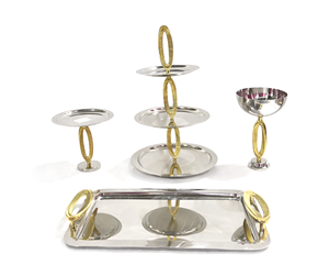 Metal Marble & Wood Contemporary Round Serving Tray/<b>Platter</b>-Eco-Friendly <b>Disposable</b> Party <b>Platter</b> - Product Image 1