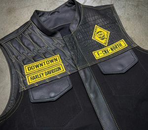 SOA Style Perforated Leather Biker Vest with Banded Collar - Product Image 1