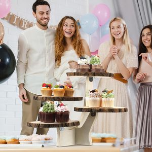 Rustic Wooden <b>Cupcake</b> <b>Stand</b> 4 Tier Dessert Display <b>Stand</b> Natural Wood Slice Cake <b>Stand</b> for Wedding Party Birthday Bakery & Home - Product Image 4