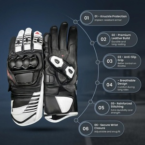 Guantes de cuero con dedos completos para hombre, color negro y blanco, para ciclismo, verano, cierre con cremallera, titanio Pro-Tek - Product Image 3