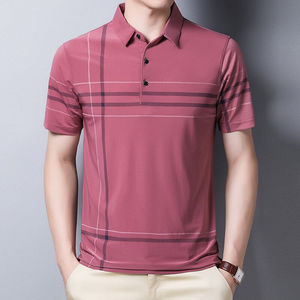 Polo de Hombre con Estampado, Manga Corta, Transpirable, Mezcla de Seda y Algodón, Estilo Casual de Negocios, para Golf, Diseño a Cuadros Geométricos, Corte Ajustado - Product Image 1
