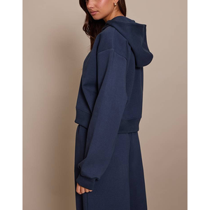 Vente Chaude Hiver Femme Streetwear Sweat à Capuche Uni en Molleton Bouclette Coupe Oversize avec Logo Brodé, Haut de Sport Actif et Veste Zippée Couleur Unie - Product Image 6