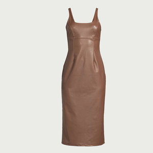 OEM Bulk Wholesale Cheap Custom Genuine Sheepskin Leather Knee-Length Shoulder Casual Dress Best Selling Women's Dress - Product Image 6